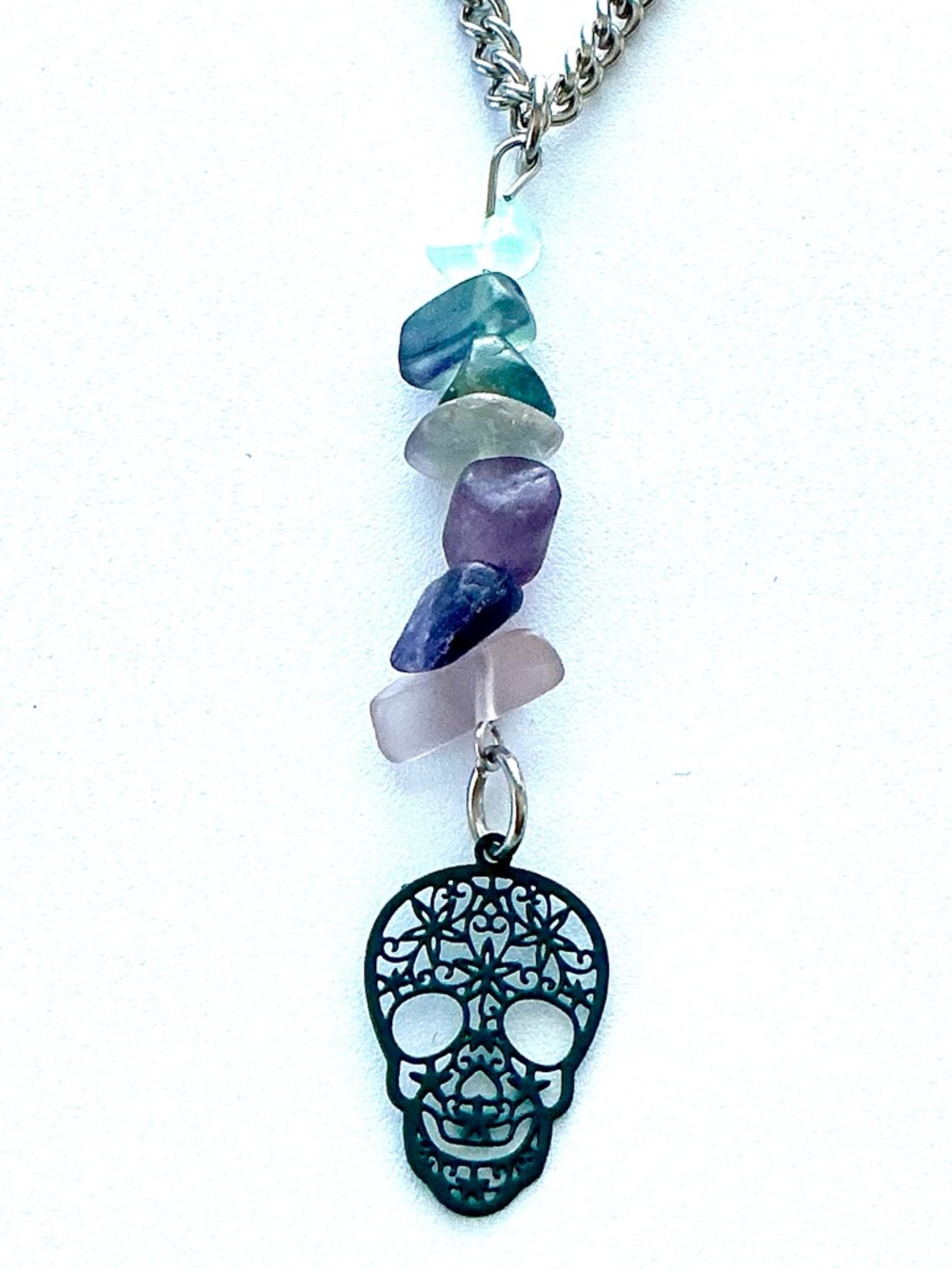 🆕 Skull and Gemstones Pendant Necklace-Stainless Steel